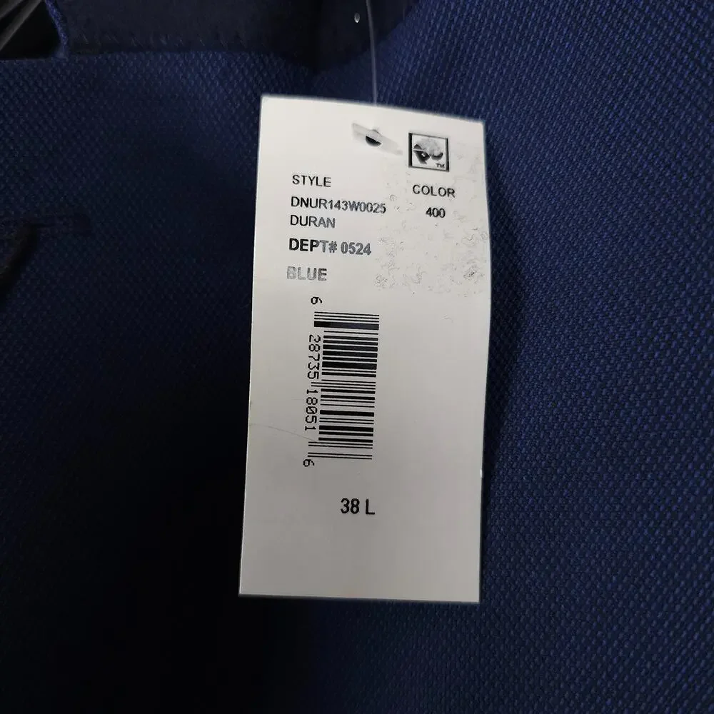 DKNY Mens Modern Fit 2 Piece Suit 38L 32x32 Blue Solid Birdseye Stretch NWT